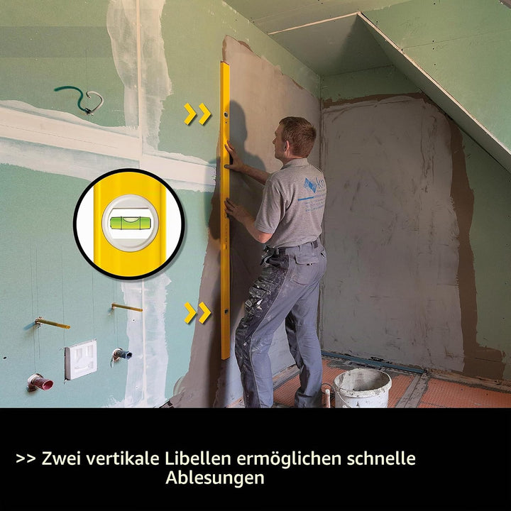 STABILA Wasserwaage Type 80 AS-2, 80 cm, verstärktes Alu-Profil, 1 Horizontal-Libelle, 2 Vertikal-Li