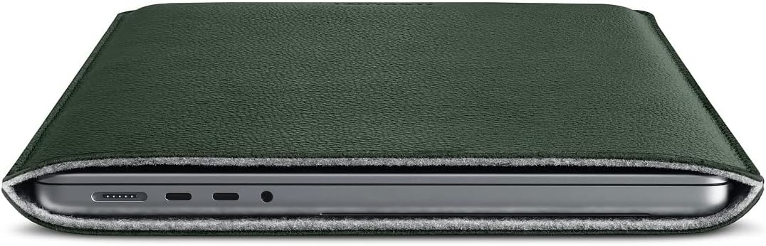 WOOLNUT Schutzhülle für MacBook Pro 14 – Laden in der Hülle – Vollnarbenleder, Innenseite aus Wollfi
