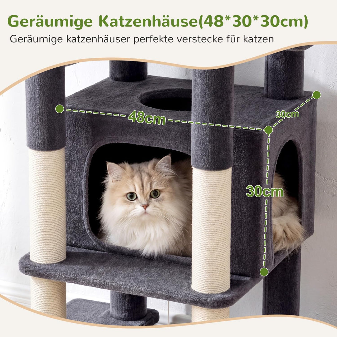 Globlazer Kratzbaum Stabil mit Extragross Loungebereich für 2/3 Katzen S56 | Katzenbaum 143cm Platz