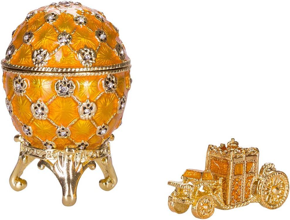 Fabergé-Stil Krönungs Ei/Schmuckkästchen mit Kutsche 6,5 cm gelb