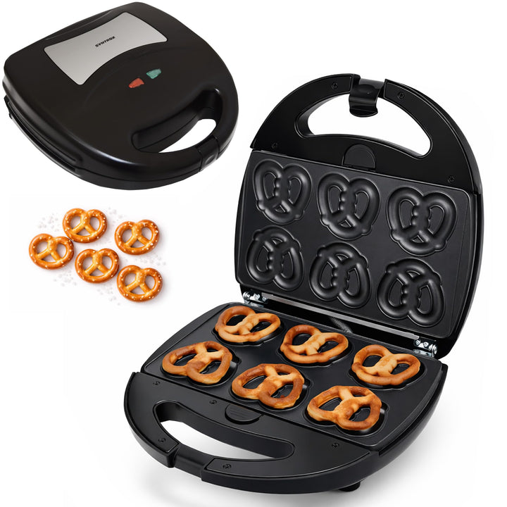 Syntrox Germany Mini Brezel Maker Chefmaker SM-1300W Mini Soft Pretzel mit herausnehmbaren Backplatt