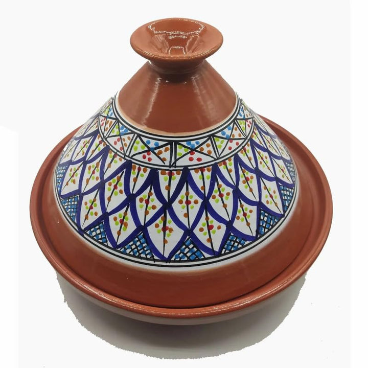 Tajine Terracotta-Topf, dekoriert, ethnisch-marokkanisch-tunesische Teller, Durchmesser 32 cm