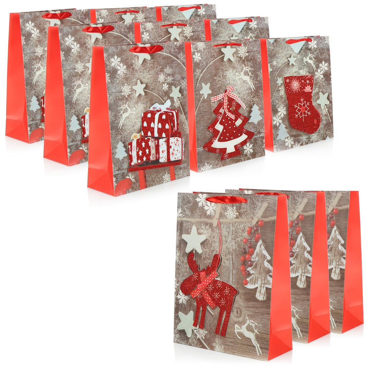 COM-FOUR® 12x XL Geschenktüte für Weihnachten, Nikolaus und Advent - Geschenktasche mit Weihnachtsmo