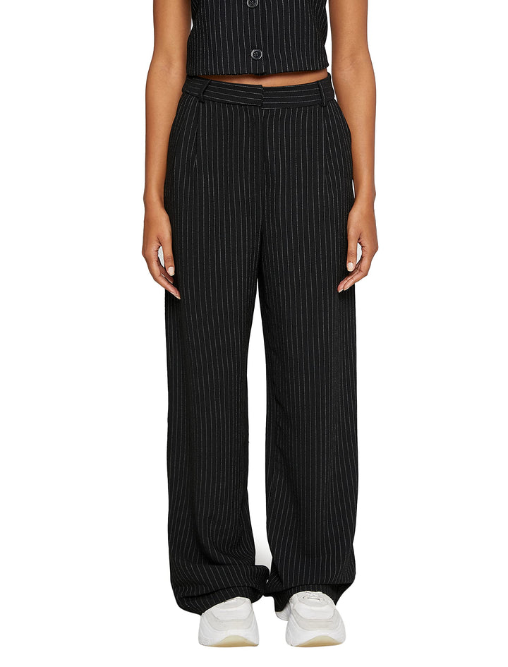 Koton Damen Palazzo Trousers Pleated High Waist Stripe Pants, 34