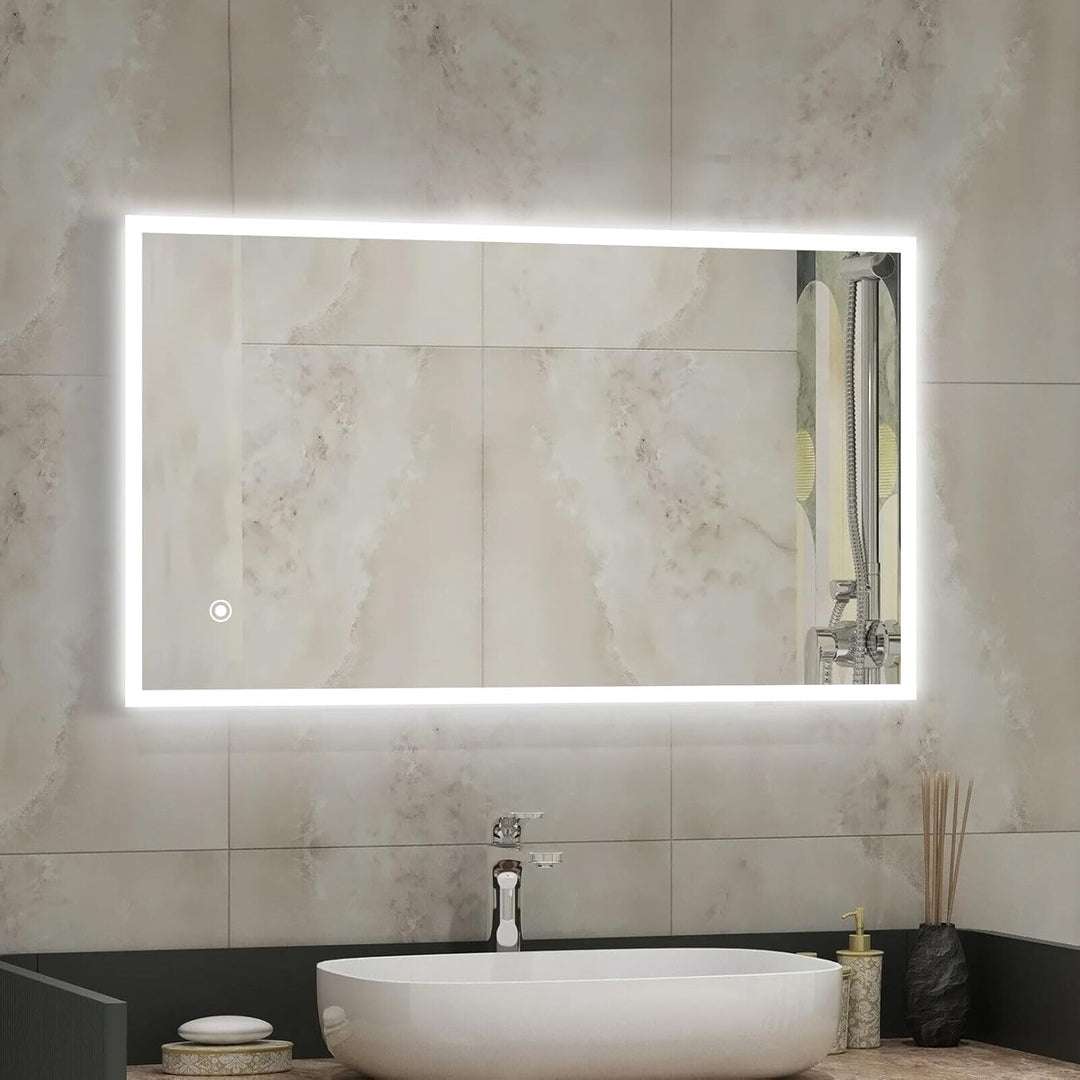 LED Badspiegel mit Beleuchtung, 100x60cm Wandspiegel Badezimmerspiegel mit Touch-Schalter Kaltweiss