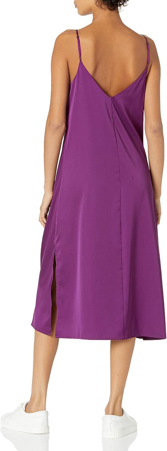 The Drop Damen Ana Silky Midi-Slip-Kleid mit V-Ausschnitt S Traube, S Traube