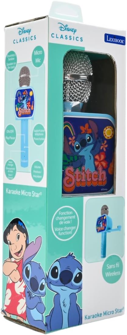 Lexibook, Disney Stitch, Bluetooth®-Mikrofon mit Stimmveränderungsfunktion, integrierter Lautspreche