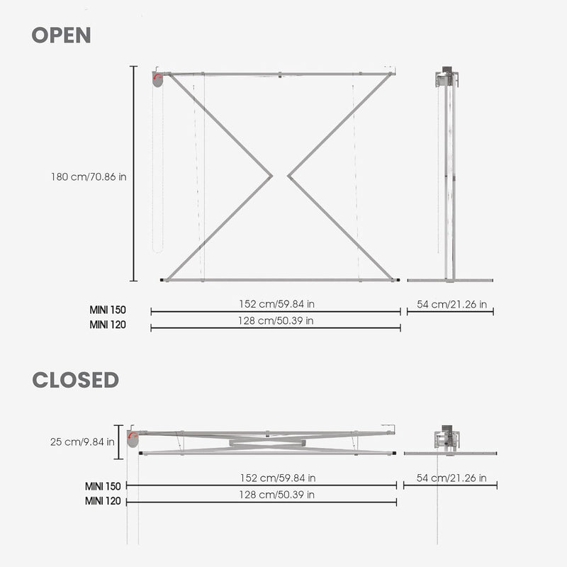 Foxydry Mini, Decke-Wäscheständer, vertikaler Wäscheständer, zusammenklappbar in Aluminium und Stahl