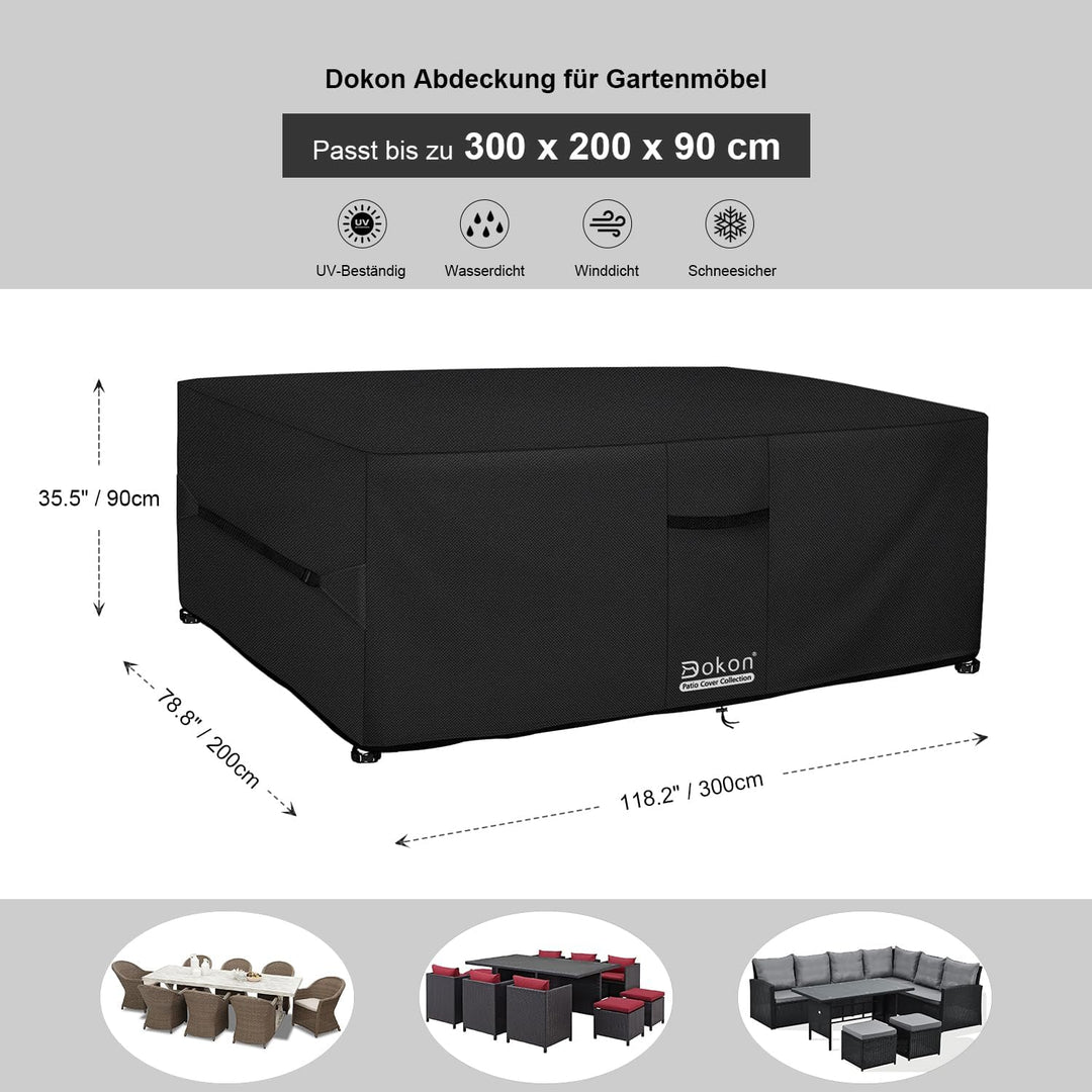Dokon Gartenmöbel Abdeckung Wasserdicht Winddicht UV Beständiges Gartentisch Abdeckplane mit Belüftu