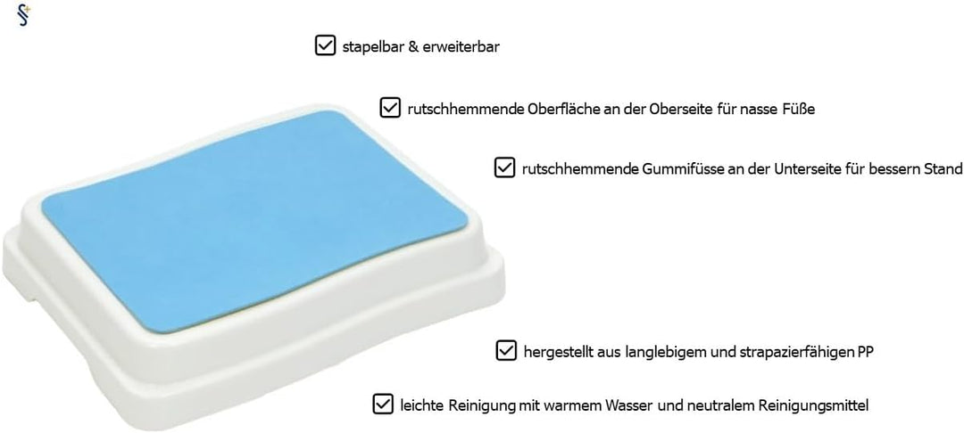 Stock-Fachmann® Badezimmerstufe 10cm | Stapelbar & Erweiterbar | Farbe Blau Weiss | Belastbar Bis 19