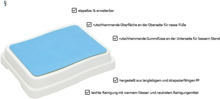 Stock-Fachmann® Badezimmerstufe 10cm | Stapelbar & Erweiterbar | Farbe Blau Weiss | Belastbar Bis 19