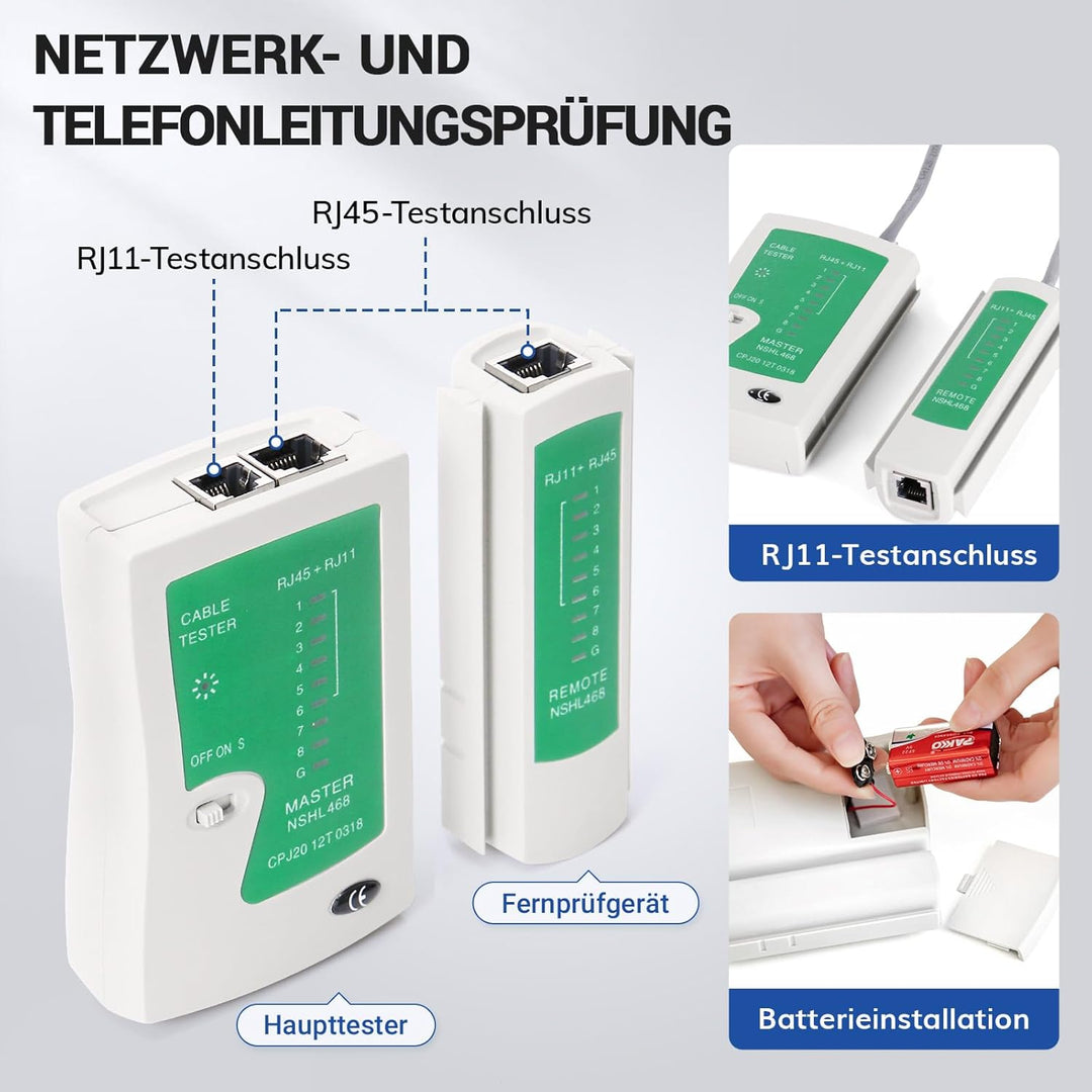 SGILE Crimpwerkzeug-Set RJ45, Werkzeug Paket für Cat5 Cat6 Cat7, Durchgangs-Abisolier und Schneidwer