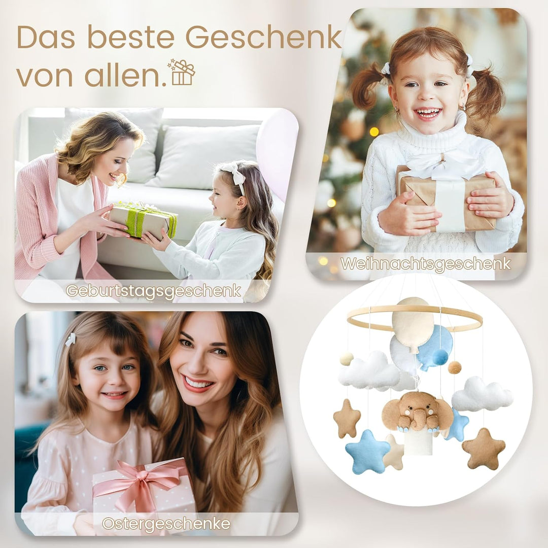 Tiere Mobile Baby Windspiele, 3D Heissluftballon Elefanten Baby Mobile für Bett, Babybett Mobile Wic