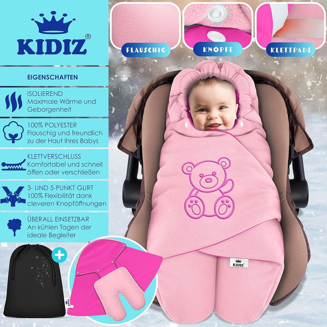 KIDIZ® Baby Einschlagdecke Babyschale Winter Herbst Babydecke mit Tasche Universal Fusssack kompatib