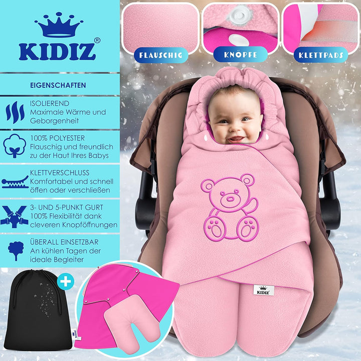 KIDIZ® Baby Einschlagdecke Babyschale Winter Herbst Babydecke mit Tasche Universal Fusssack kompatib