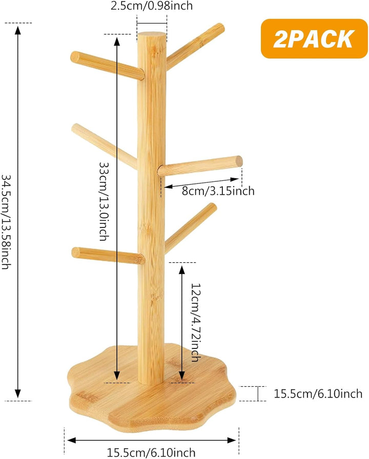SUNOYA 2 Stück Brezelständer, Pretzel Stand, Höhe 34,5cm, Tassenständer Holz Mit 6 Haken Und Verdick