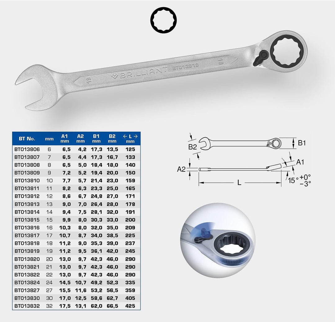 BRILLIANT TOOLS BT013827 Ratschenringschlüssel, umschaltbar, 27 mm [Powered by KS TOOLS] 27 mm einze