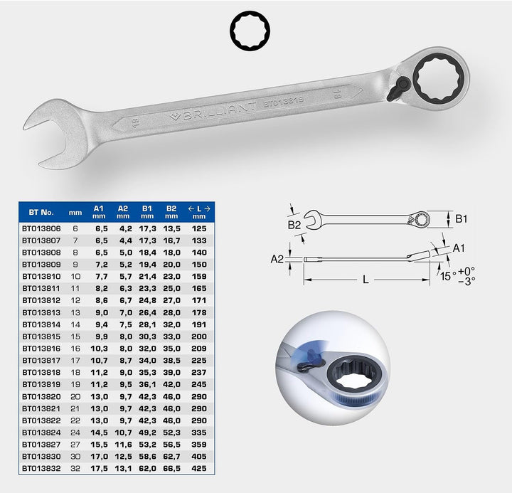 BRILLIANT TOOLS BT013827 Ratschenringschlüssel, umschaltbar, 27 mm [Powered by KS TOOLS] 27 mm einze