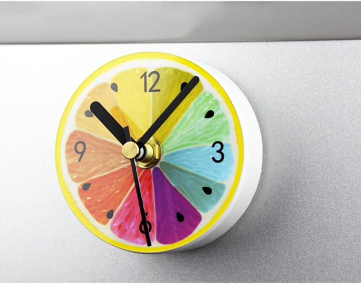 HOMSFOU Magnetische Kühlschrankuhr Zitrone Rund 3.35In Obst Muster Wanduhr Mit 3 Magneten Für Küche