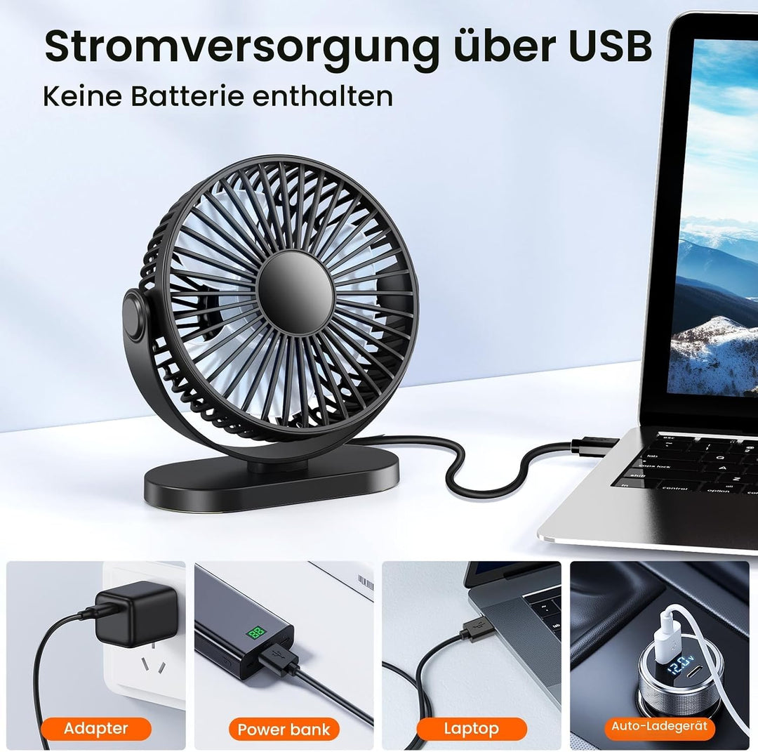 USB Tischventilator, Leistungsstarker Tragbarer Mini Ventilator , 3 Geschwindigkeiten für Schnelle K