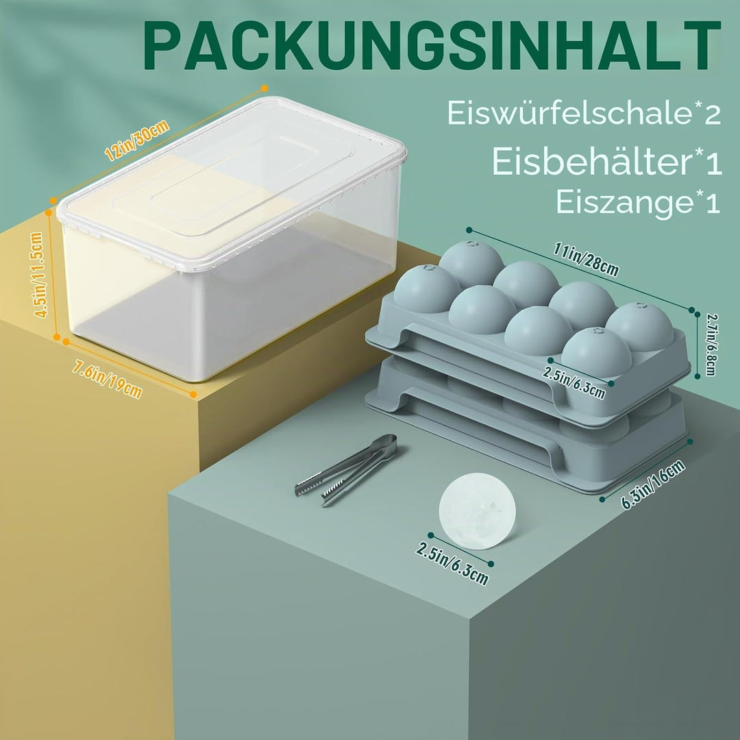 WIBIMEN Grosse Eiswürfelform, 6,3 cm, Whiskey-Eisform, 2 Stück, Kugelform mit Behälter und Zange, au