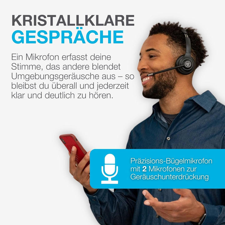JLab Go Work 2nd Gen Headset mit Mikrofon Bluetooth & USB C Dongle, 55+ Std. Akku, On Ear Wireless H