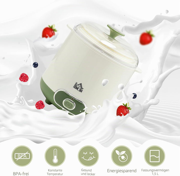 HOMCOM Joghurtbereiter, 1,5 L Joghurtmaschine mit Sieb, Deckel, 20 W Joghurt-Maker für griechischen