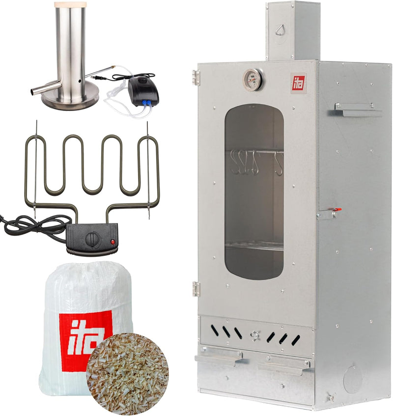 ITA Räucherofen 7012 - Smoker Set mit Rauchgenerator, Heizelement & Räucherspänen - Räucherschrank m