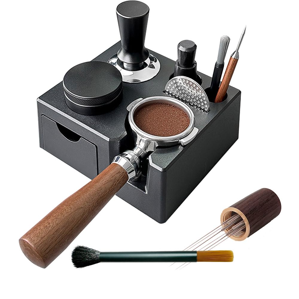 Tamperstation für Barista 51-58mm mit Schublade, Espresso-Station, Kaffee-Tamper-Halter-Basis mit 6