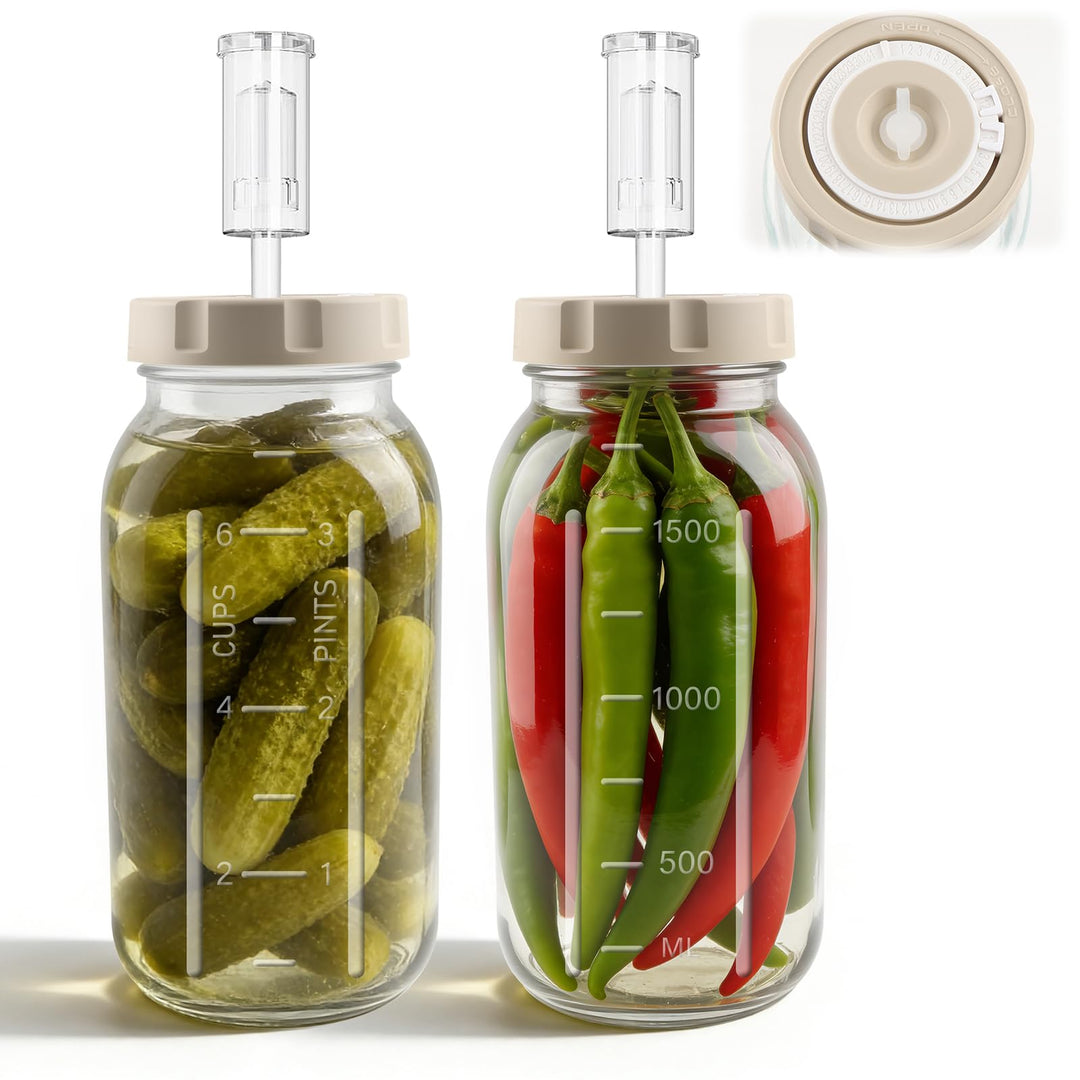 2 Stück 2L Fermentierglas mit Datums-Anzeige & Luftschleuse – Perfekt für Sauerkraut, Kimchi, Kombuc