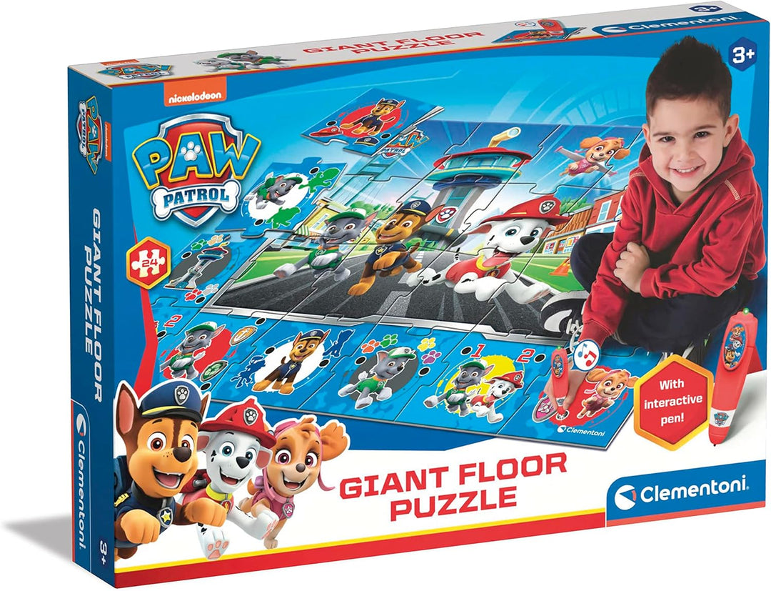 Clementoni Quiz-Bodenpuzzle Paw Patrol 70x100 cm - Kinderpuzzle mit 24 Maxi-Puzzleteilen - Lernspiel