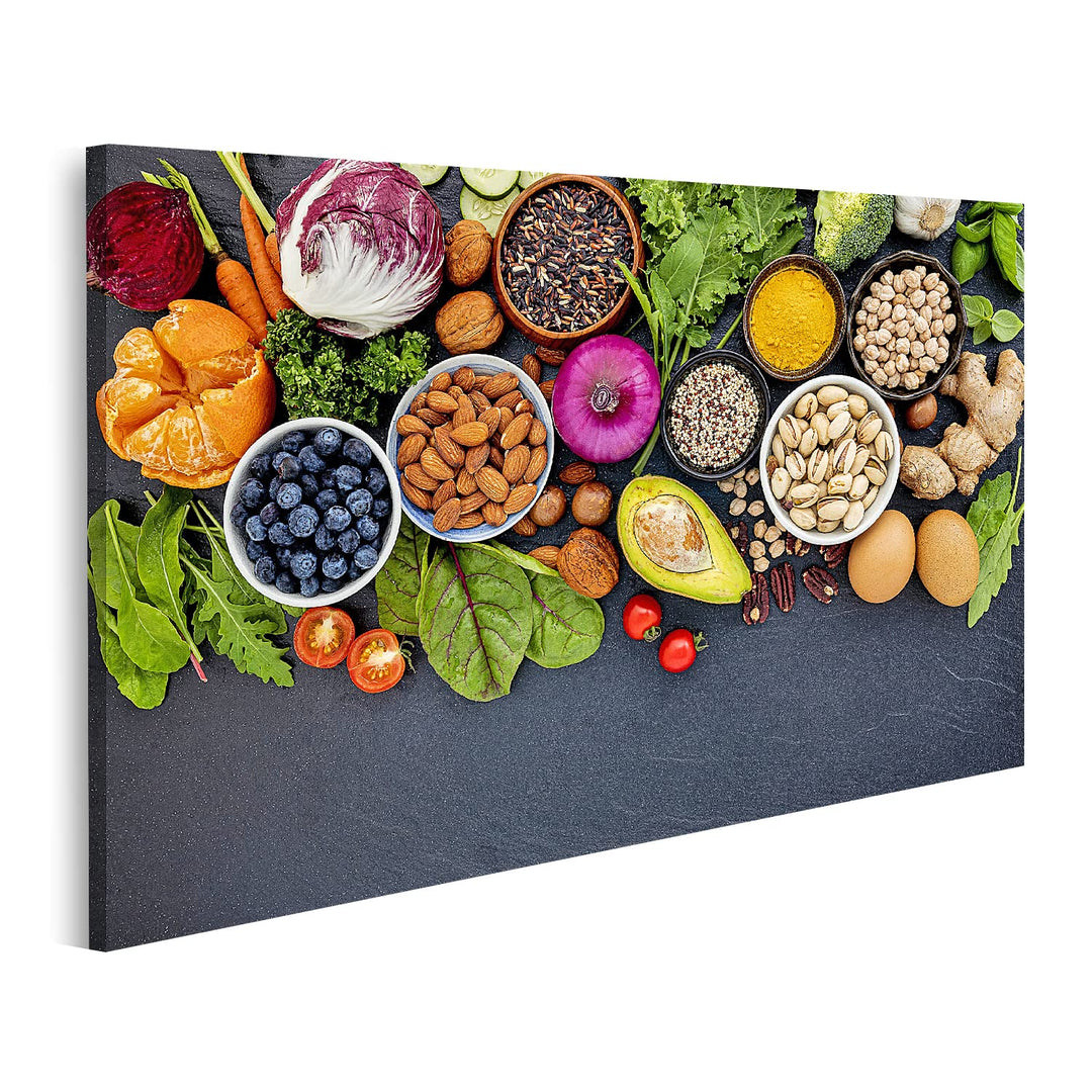 islandburner Bild auf Leinwand Zutaten Gesunde Lebensmittel Auswahl Lebensmittel Stein küchenbilder