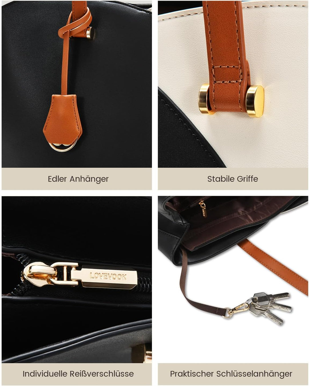LOVEVOOK Handtasche Damen Gross, 15,6 Zoll Laptoptasche Shopper Arbeitstasche Bürotasche, PU Leder H