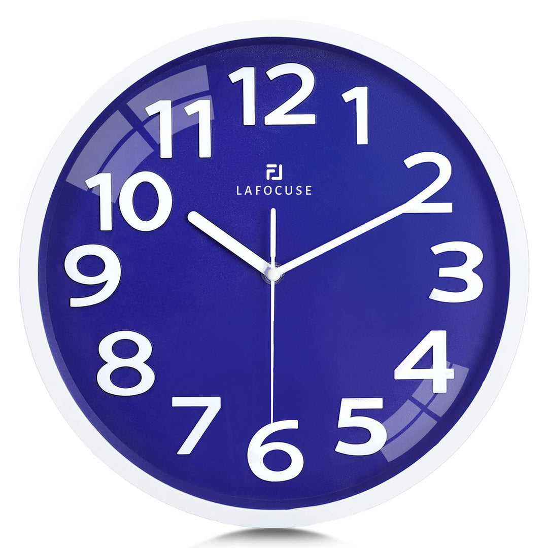 Lafocuse 3D Ziffern Lautlos Wanduhr Blau, Modern Wanduhr 30cm Leicht zu Lesen, Ohne Ticken Geräuschl