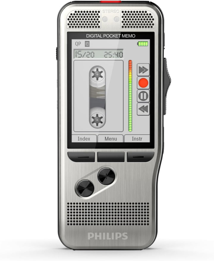 Philips Pocket Memo Digitales Diktiergerät DPM7000 Schiebeschalter-Bedienung, 2 Mikrofone für Stereo