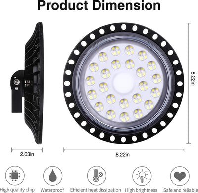 Bellanny LED Strahler 100W, 8000LM LED Hallenstrahler, 6500K Kaltweiss LED UFO Industrielampe mit 96