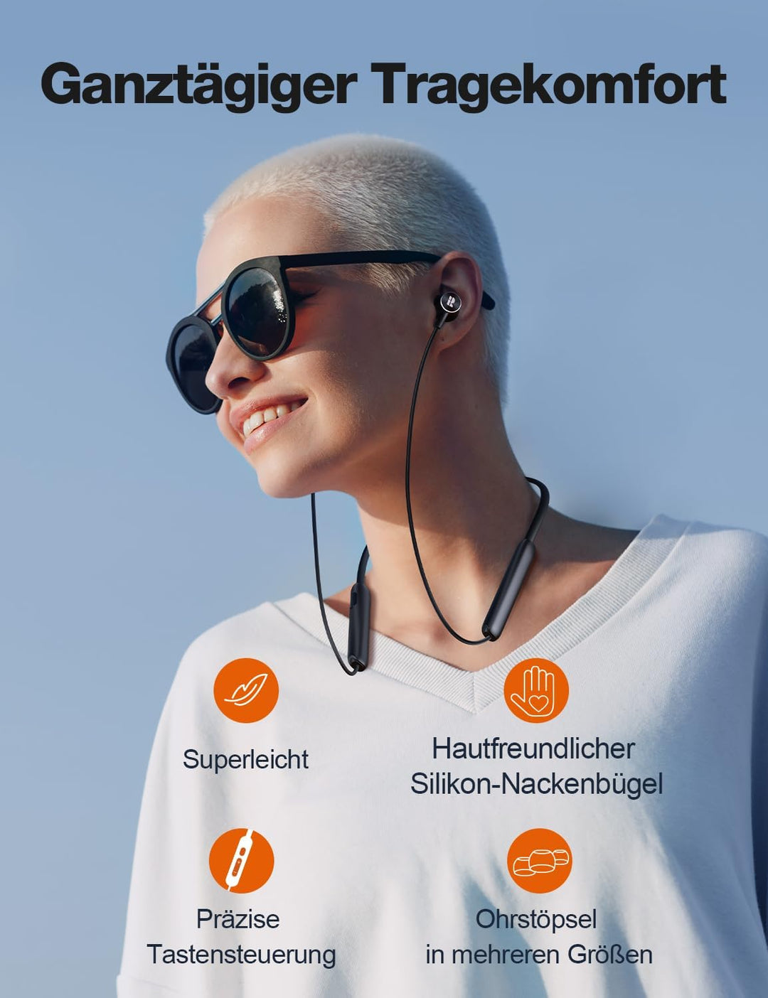 Rythflo Bluetooth Kopfhörer, 30 Std. Akkulaufzeit, In-Ear Kopfhörer – IPX7 Wasserdicht, Nackenbügel