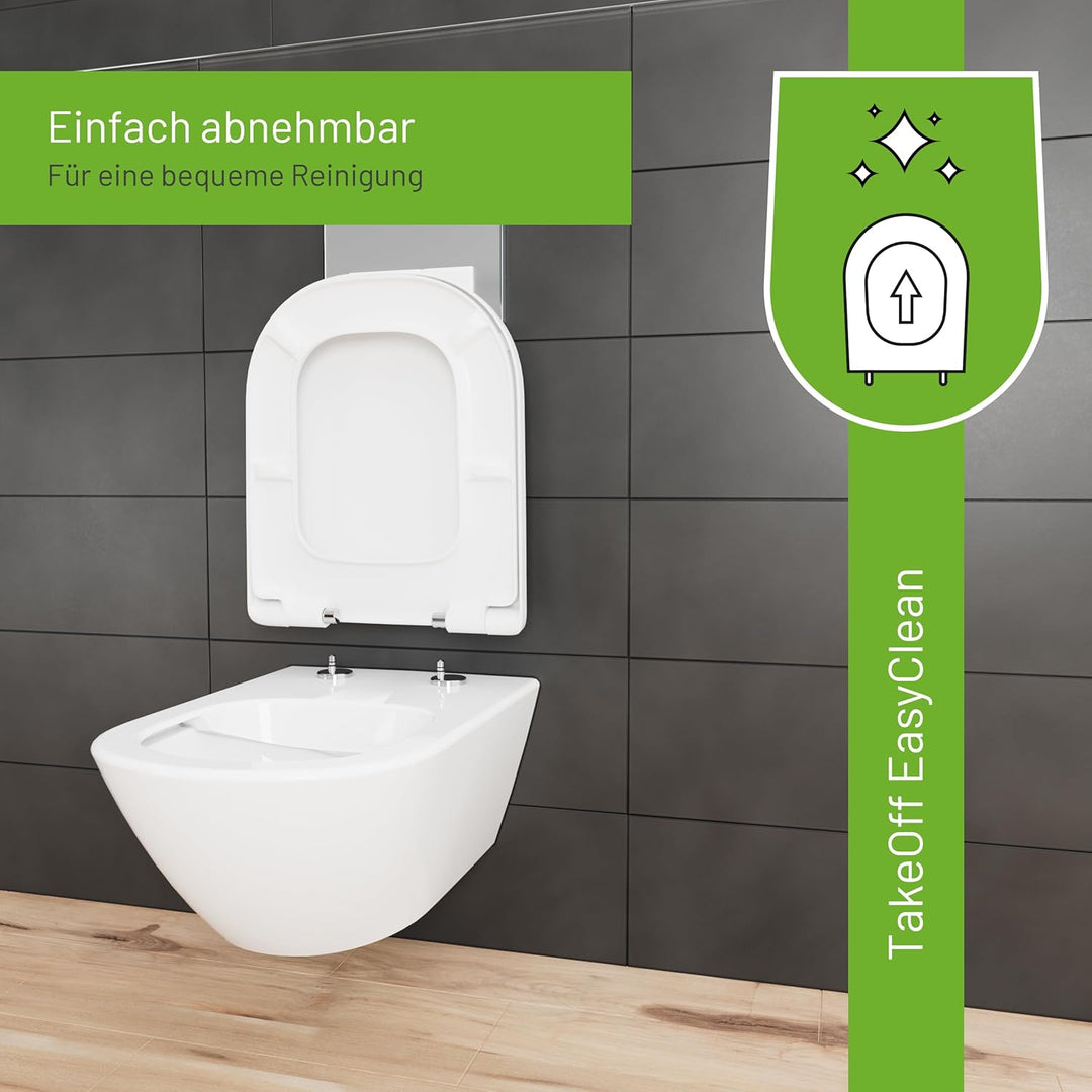 LUVETT® D900 Toilettendeckel mit Absenkautomatik D Form Weiss - SoftClose Klodeckel Abnehmbar - Klob