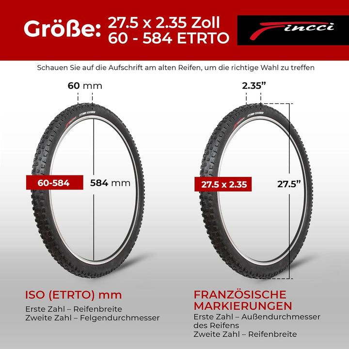 Fincci Paar MTB Reifen 27.5x2.35 Zoll 60-584 Faltbar Fahrradreifen für Rennrad Mountainbike Schlamm