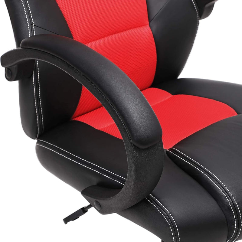 SONGMICS Racing Stuhl Bürostuhl Gaming Stuhl Chefsessel Drehstuhl PU, schwarz-rot, OBG56BR, 70*66.5*