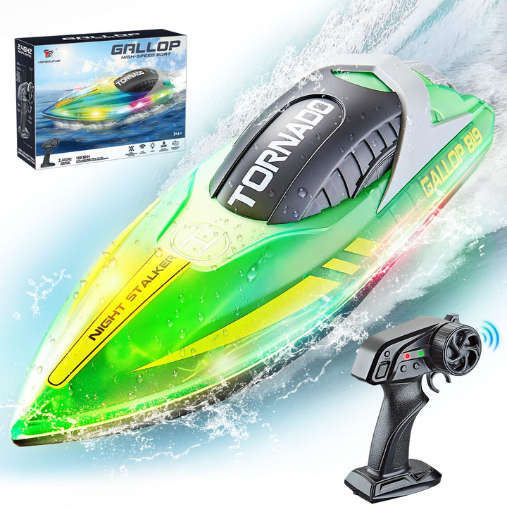 JONRRYIN Ferngesteuertes Boot, RC Boot mit LED-Licht für Pools und Seen, 2,4 GHz Ferngesteuerte Boot