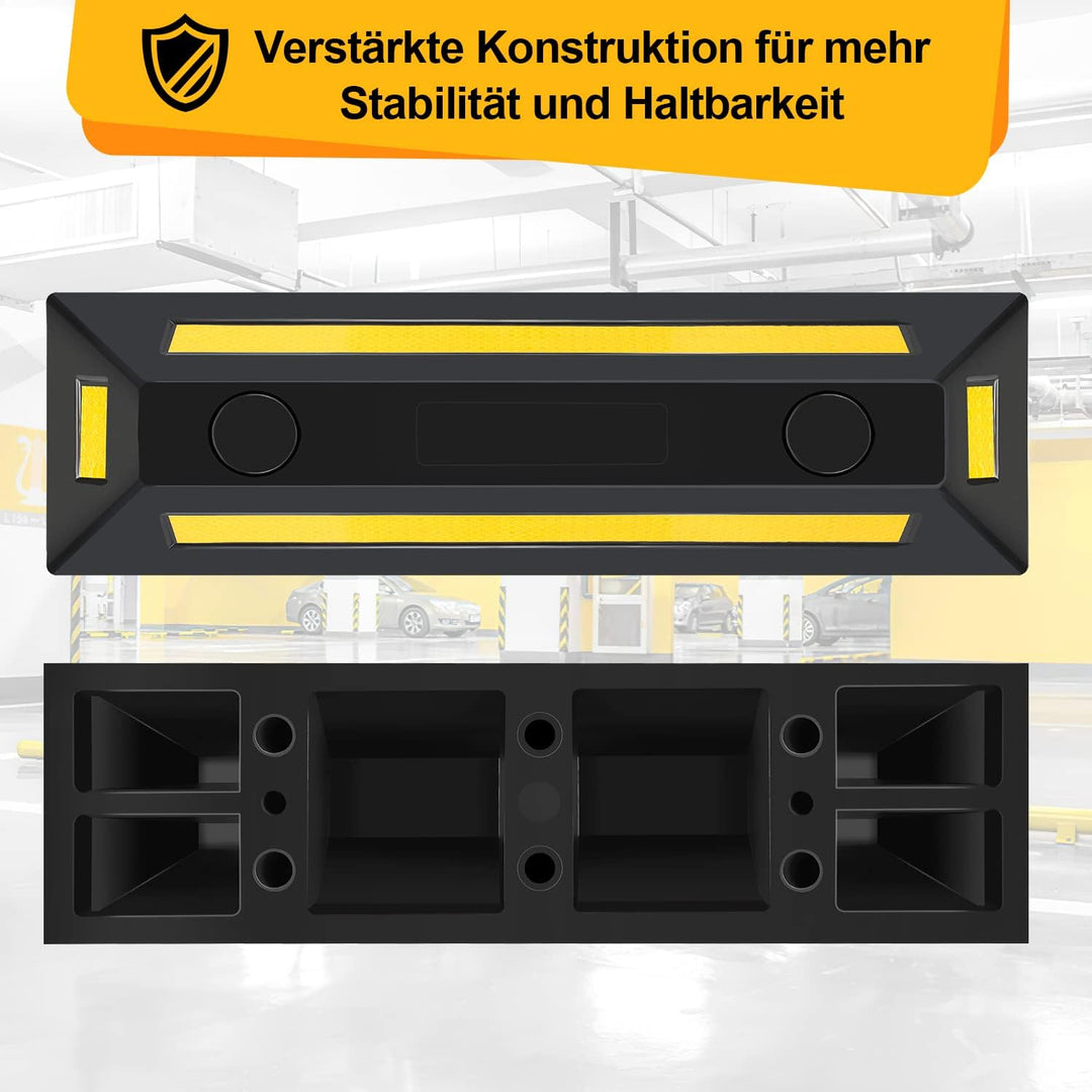 4 x Gummi Radstopper, 54x15x10cm Parkplatzbegrenzung, Parkplatzsperre mit Gelb Reflektierende Streif