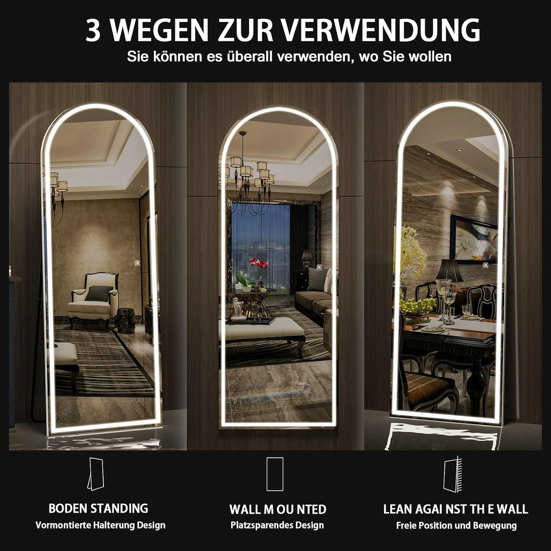 CASSILANDO 160x50 gewölbter Ganzkörperspiegel, LED Spiegel Ganzkörperspiegel mit Licht, Beleuchteter