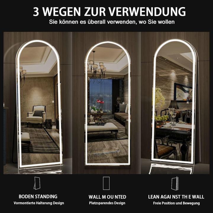 CASSILANDO 160x50 gewölbter Ganzkörperspiegel, LED Spiegel Ganzkörperspiegel mit Licht, Beleuchteter