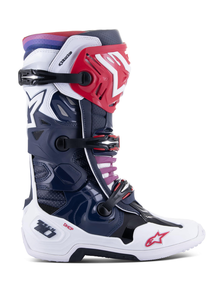 Alpinestars Motocross-Stiefel Tech 10 Supervented Blau Gr. 47 46 EU Night Navy White Rainbow, 46 EU