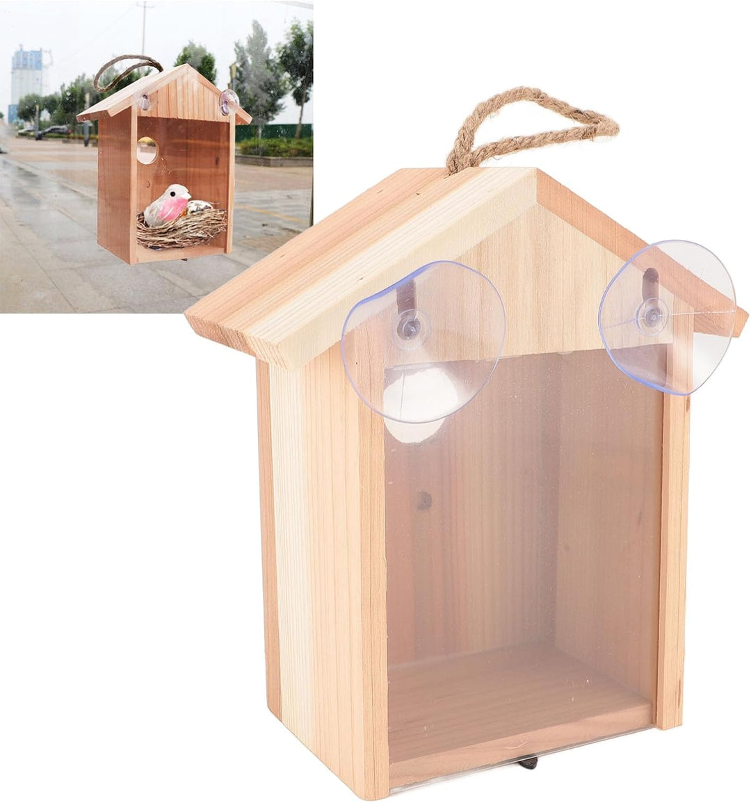 Vogelhaus aus Zedernholz für den Aussenbereich mit Transparentem Design, Fenster-Vogelhaus, Vogelnis