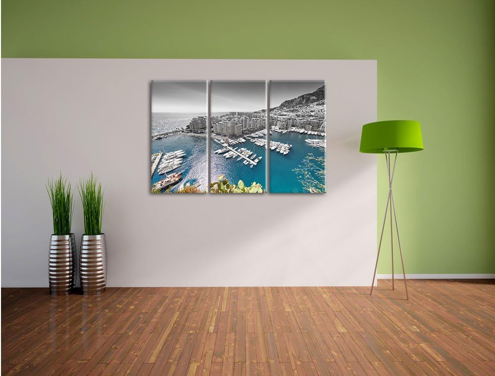 Pixxprint Atemberaubende Küste von Monaco als Leinwandbild | Grösse: 3 Teilig (120x80) | Wandbild| K