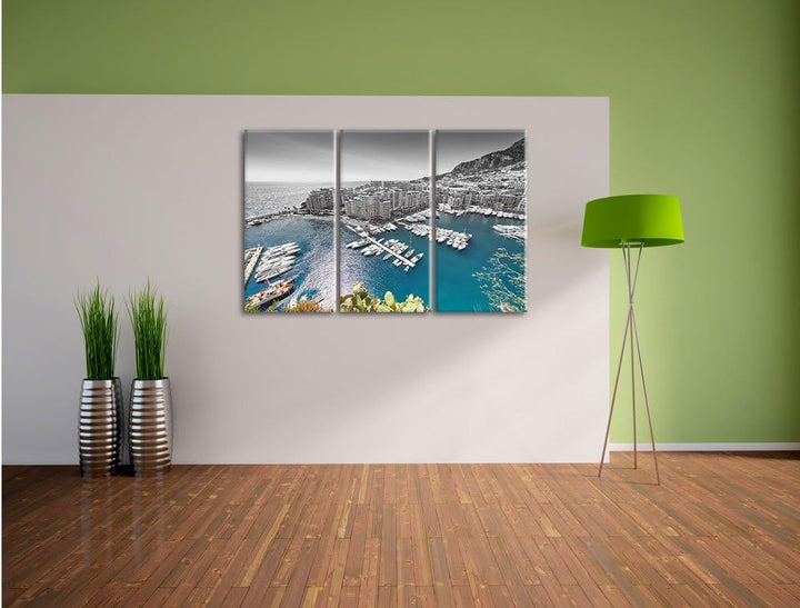 Pixxprint Atemberaubende Küste von Monaco als Leinwandbild | Grösse: 3 Teilig (120x80) | Wandbild| K
