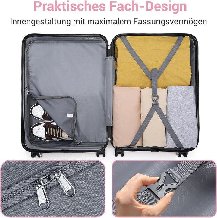KONO Koffer Trolley Reisekoffer aus ABS+PC – Leichter Hartschalenkoffer mit 4 Zwillingsrollen und TS