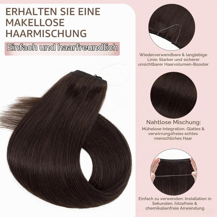 Extensions Echthaar mit transparenter Schnur, Silk-co Wire in ExtensionsDunkelbraun 60g, Secrets Hai